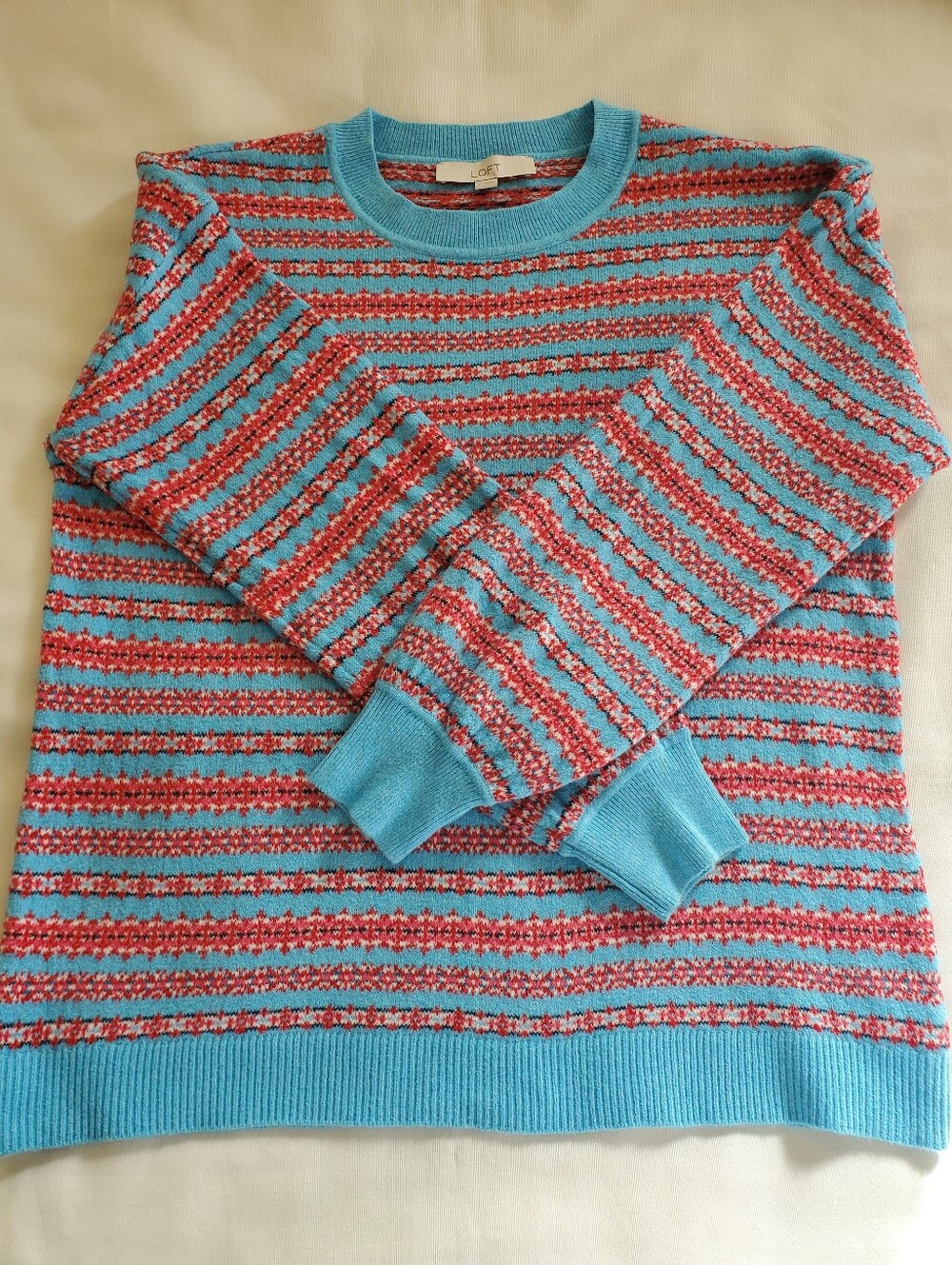 Loft Blue & Red Crewneck Sweater-size Large
